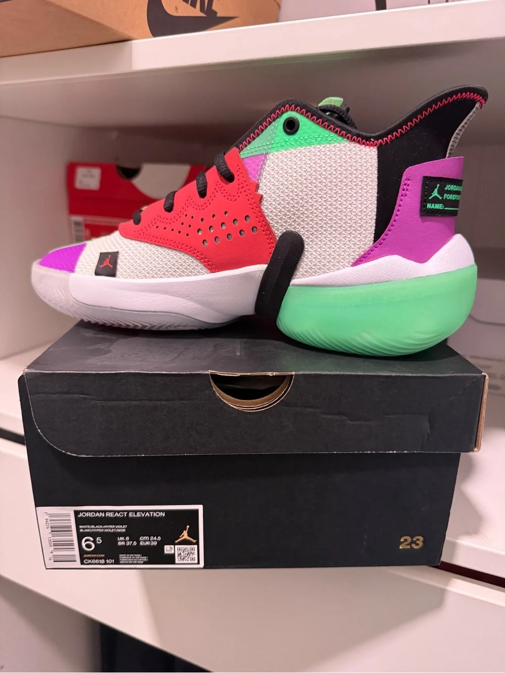 Jordan Low-Top Sneaker in White, Coral, Mint & Purple